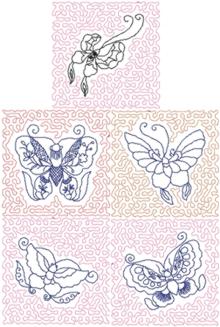 Butterfly Redwork Quilt Block Set