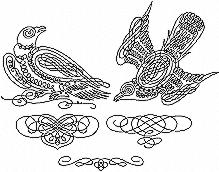 Calligraphy Birds Redwork Set