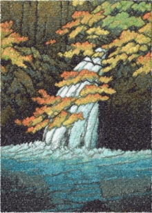 Senju Waterfall, Akame by Kawase Hasui Machine Embroidery Design in Photo Stitch Technique