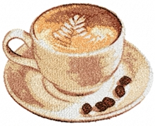 Cup of Coffee Machine Embroidery Design in Photo Stitch Technique