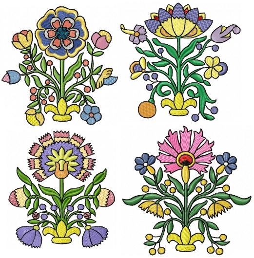 Advanced Embroidery Designs - Folk Style Floral Motif Set