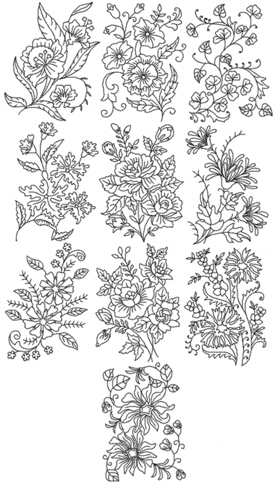 Redwork Flower Set