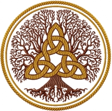 Celtic tree in a circle with triangle know in the center. Machine embroidery design.