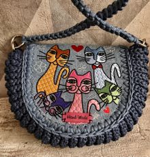 "Oreo" Style Bag with Whimsical Cat Embroidery
