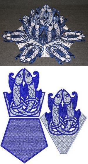 Celtic Fish Bowl and Doily Set