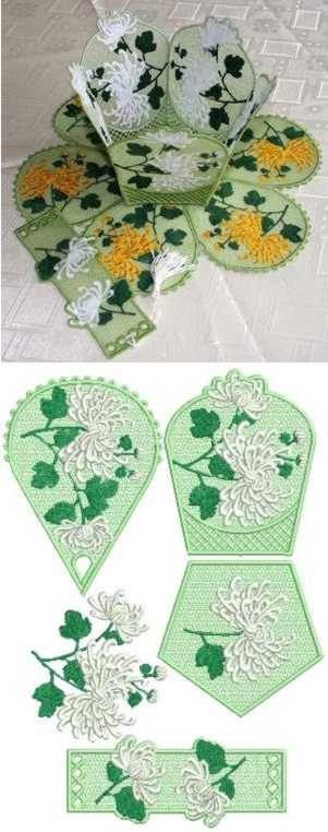 Chrysanthemum Bowl and Doily Set