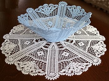 Antique FSL Crochet Bowl and Doily Set