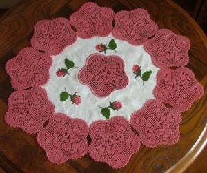 FSL Crochet Rose Doily Set