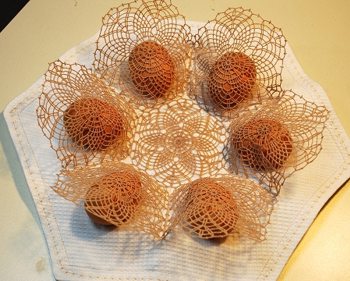 FSL Crochet Lace Easter Doily with Pouches for Eggs