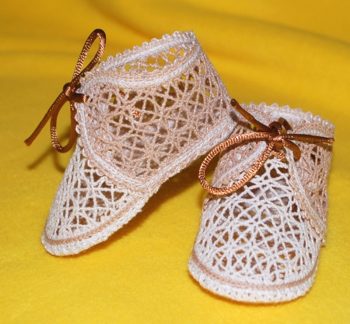 FSL Battenberg Lace Christening Booties Set