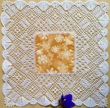 Freestanding Bobbin Lace Square Doily with Fabric Insert