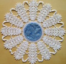 Freestanding Bobbin Lace Feather Doily with Fabric Insert