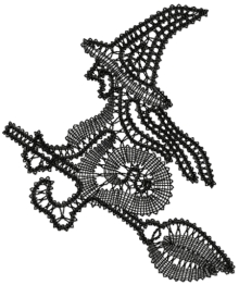 Freestanding Battenberg Lace Witch Ornament machine embroidery designs