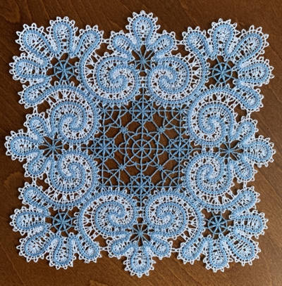 Freestanding Battenberg Lace Frost Spirals Doily