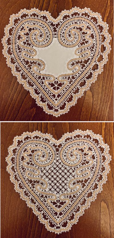 Freestanding Battenberg Lace Heart Doily Set