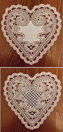 Freestanding Battenberg Lace Heart Doily Set