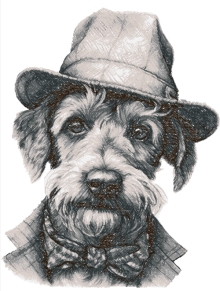Airedale Terrier in a Hat Machine Embroidery Design in Photo Stitch Technique