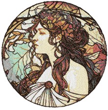 Lady Autumn Machine Embroidery Design in Photo Stitch Technique