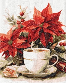 Christmas Coffee Machine Embroidery Design in Photo Stitch Technique