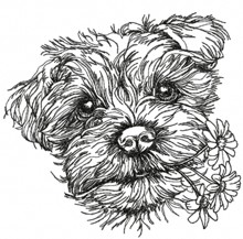 Puppy with Flower Machine Embroidery Design