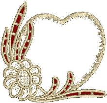 Cut work lace pattern of a heart and flower. Machine Embroidery Designs
