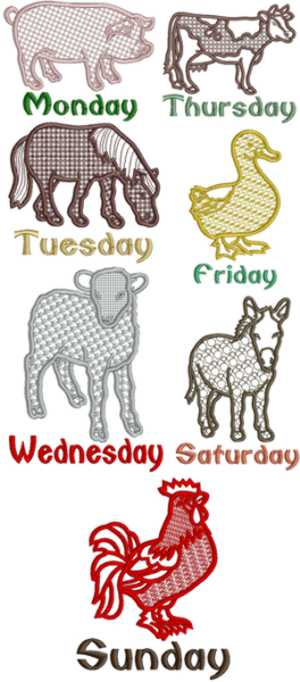 Farm Animals Days of the Week Applique Set