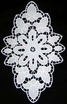 Doily 11" round white flower embroidered lace cutwork 