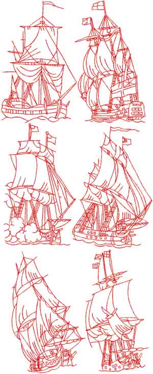 Sailing Ships Redwork Set