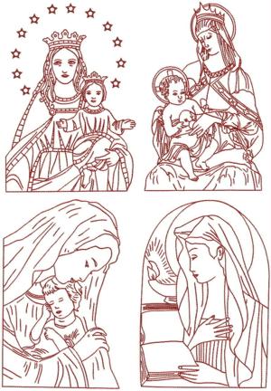 Madonna and Child Redwork Set