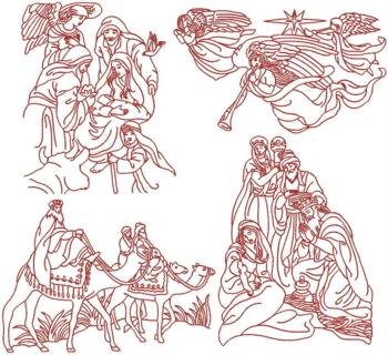 Nativity Redwork Set III