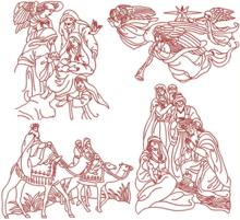 Nativity Redwork Set III