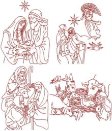 Nativity Redwork Set IV