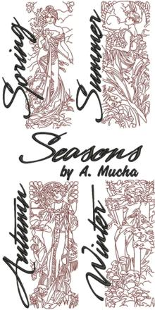 Seasons by Alphonse Mucha Redwork Set