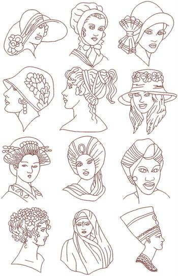 Headdresses of the World Redwork Set