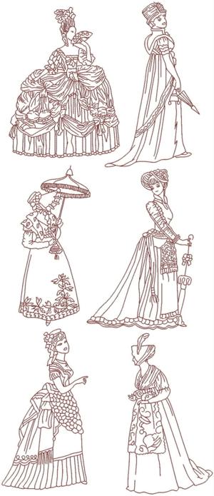 Fashionable Ladies of the Past Redwork Set I