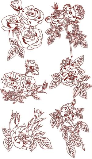 Rose Redwork Set II