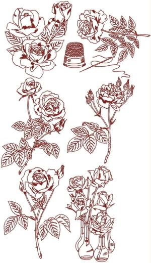 Rose Redwork Set III