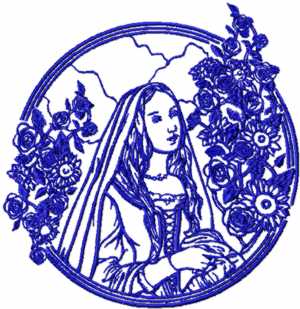 Medieval Lady in Rose Garden