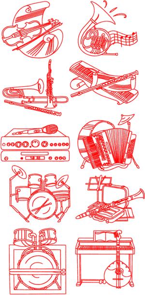 Musical Instrument Redwork Set II