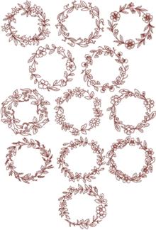 Redwork Flower  Wreath Set