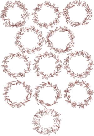 Redwork Flower  Wreath Set II