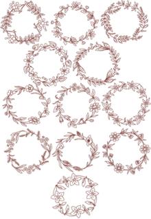 Redwork Flower  Wreath Set II