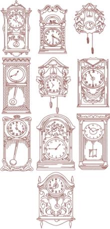 Redwork Clock Set