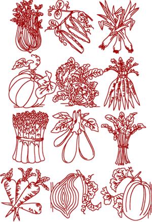 Redwork Vegetable Set