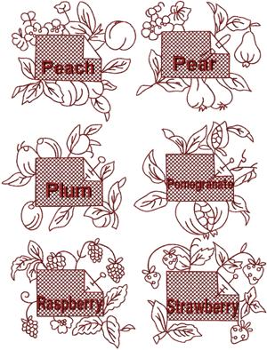 Redwork Fruit Label Set II