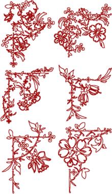 Redwork Flower Corners Set