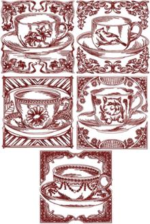 Redwork Tea Cup Set II