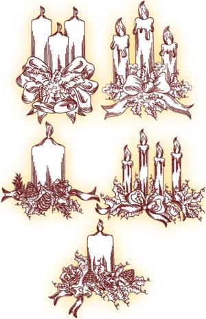 Christmas Candle Redwork Set II