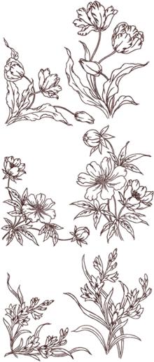 Redwork Flower Corners and Borders Set