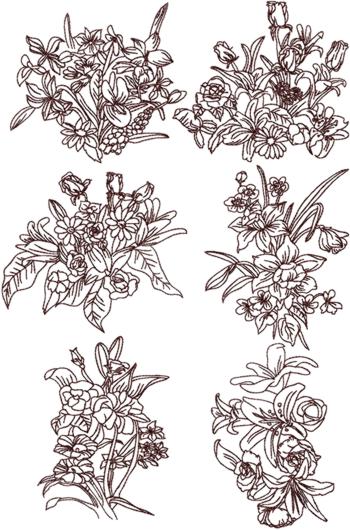 Flower Bouquet Redwork Set